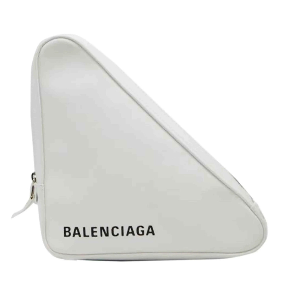 Balenciaga Triangle Clutch Leather Bag White